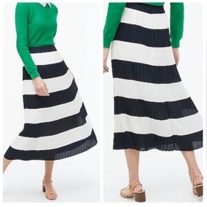 J. Crew Striped Pleated Navy/White Midi Skirt sz 14